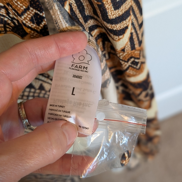 Farm Rio Midi Dress L Bodycon Long Sleeve Tropical Sand Yawanawa Vanahu - Picture 9 of 13